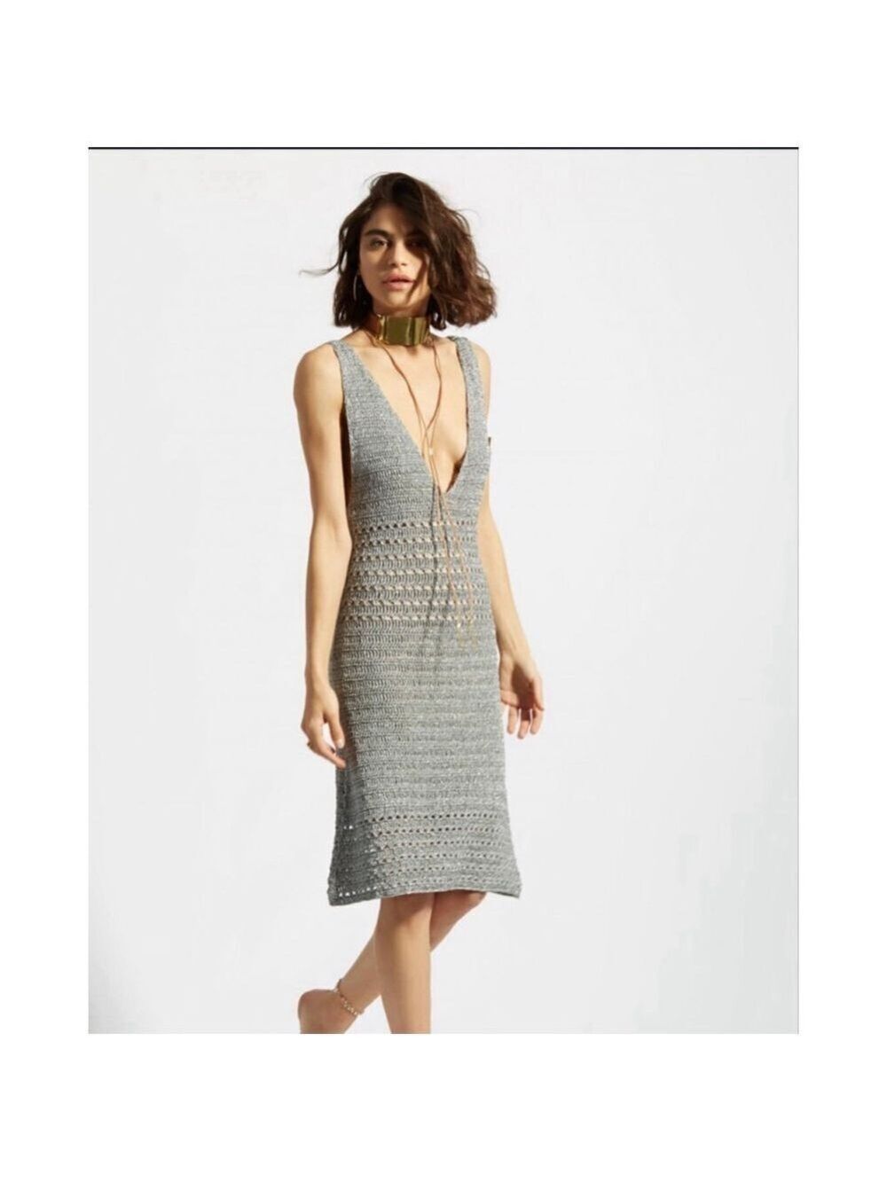 Women's ALBA Silver Radiolandia Crochet Mini Dress L